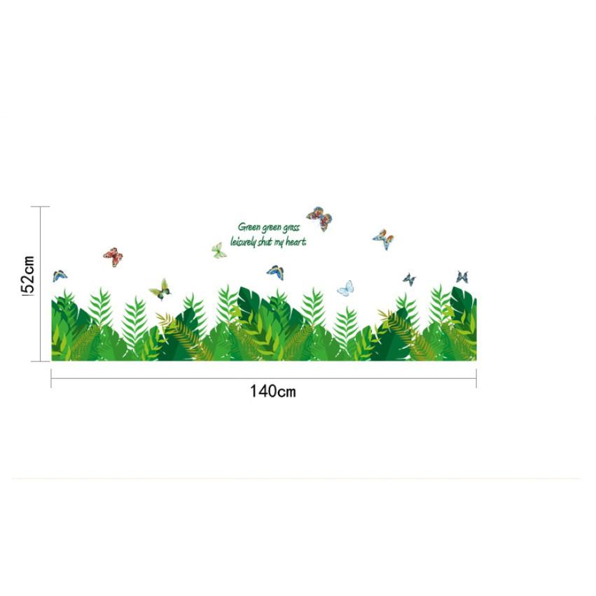 Decal trang trí chân tường - Cỏ lá bắc âu cùng bướm