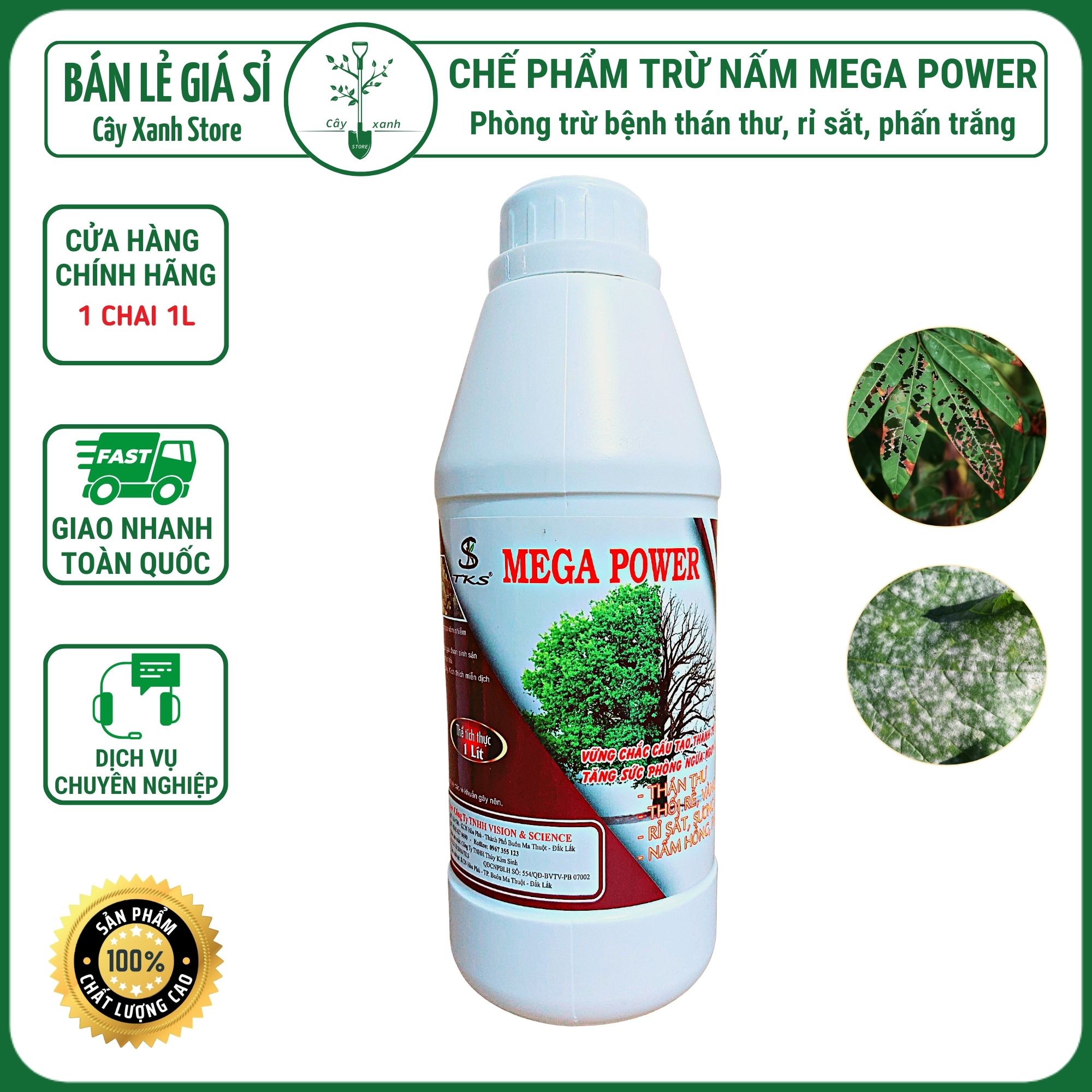 TKS MEGA POWER - Phòng trừ bệnh thán thư, sương mai, phấn trắng, bã trầu - Chai 1 Lít - Cây Xanh Store