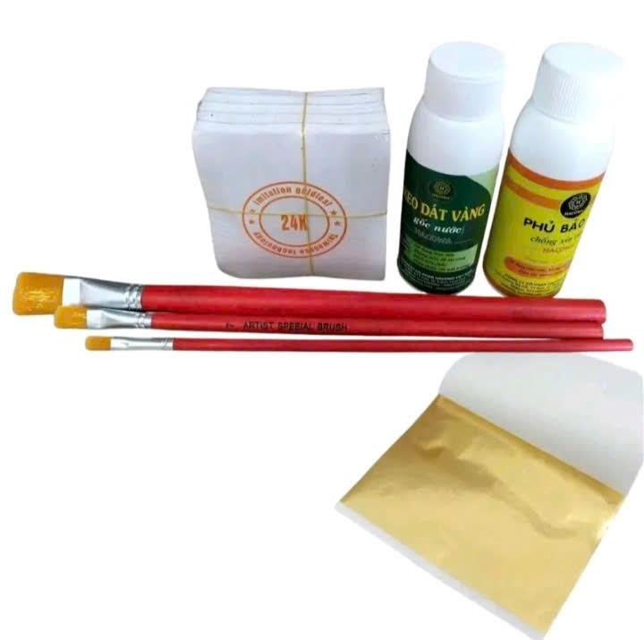 Combo dát vàng gốc nước gồm 500 lá vàng kèm phụ kiện, dát trên mọi chất liệu