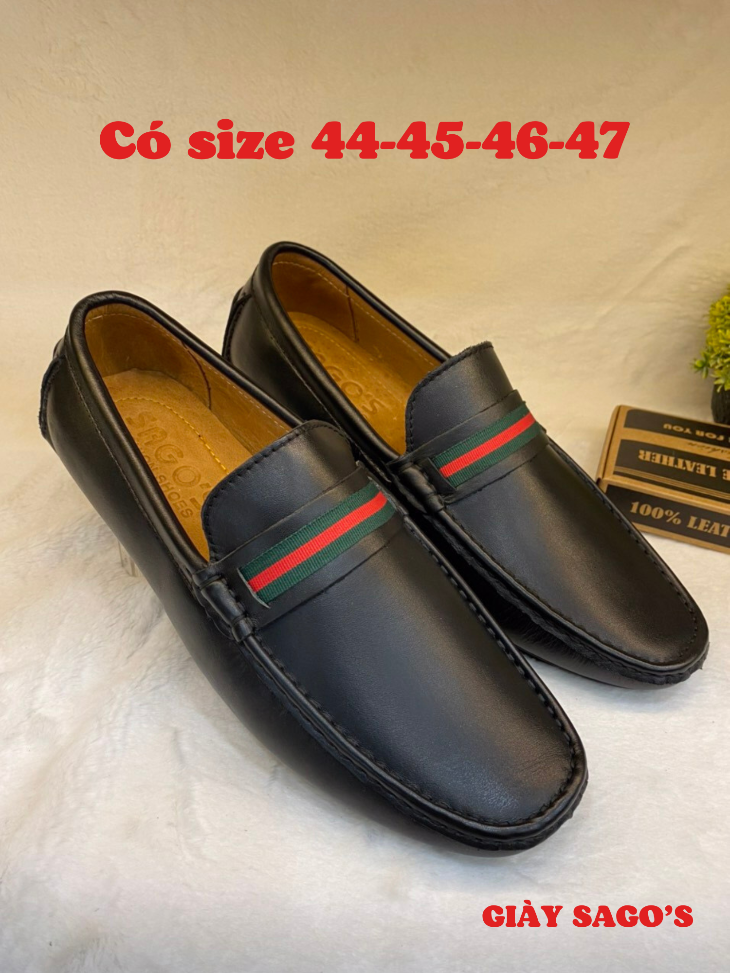 Giày Mọi Nam size 44-45-46-47 Da Bò Thật Giày Lười Bigsize Màu Đen -MB09 Giày SAGO’S BH 12 Tháng Tặng kèm vớ