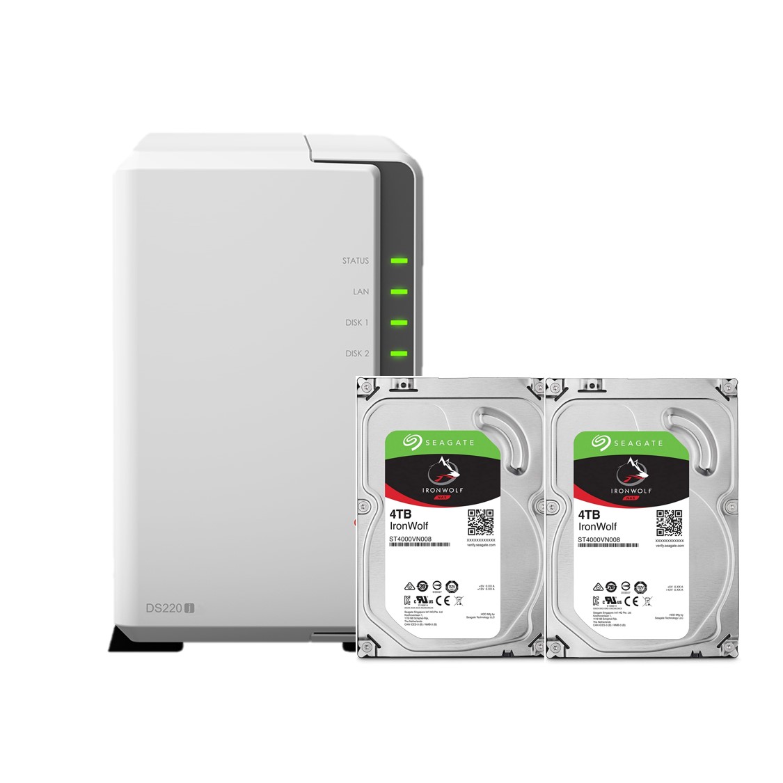 Combo: Thiết bị lưu trữ qua mạng DS220j  &amp; 2 x Seagate HDD ST4000VN008 (Hàng chính hãng)