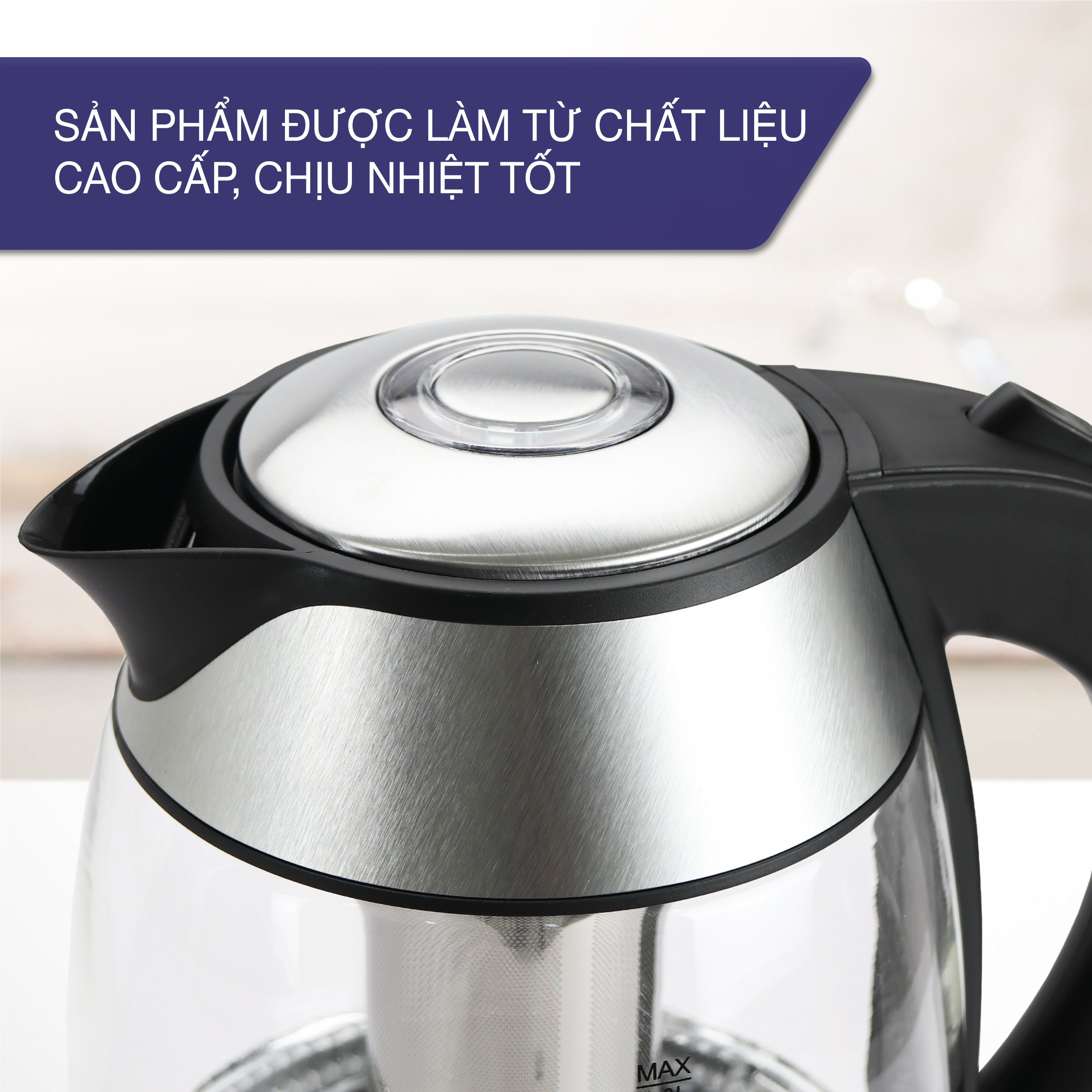 Ấm siêu tốc thuỷ tinh Lebenlang LBE2819, dung tích 1800ml, bảo hành 2 năm - hàng chính hãng