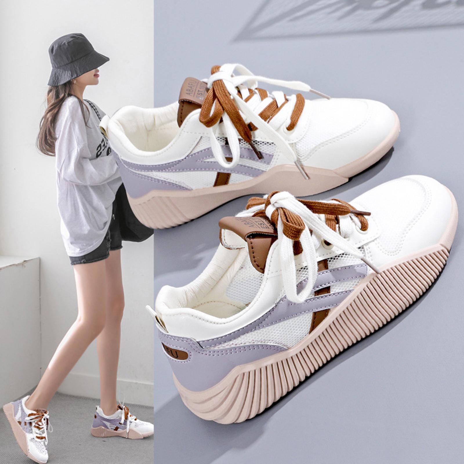 Platform Sneakers for Women Outdoor Walking Shoes Round Toe Athletic Sport Shoes Thick Soled Fashion Trainers for Running Work