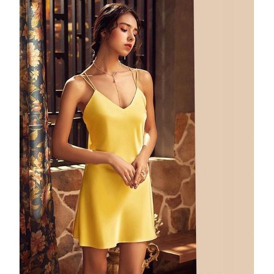 Đầm Ngủ Sexy Hai Dây Chất Liệu Lụa Latin Cao Cấp, Đồ Ngủ Cao Cấp Mặc Nhà