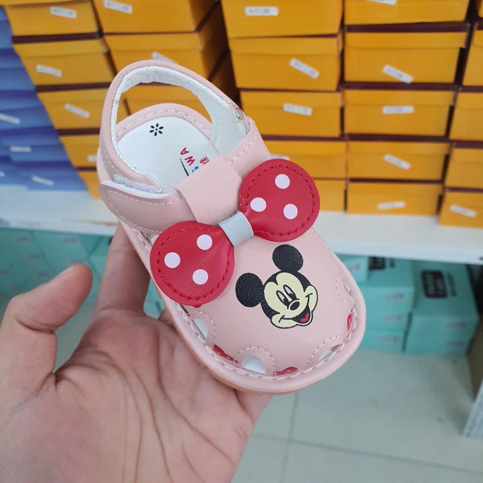 Giày sandal bé gái Sandal bé gái tập đi hình Mickey đế chống trơn trượt có còi chất da PU siêu mềm