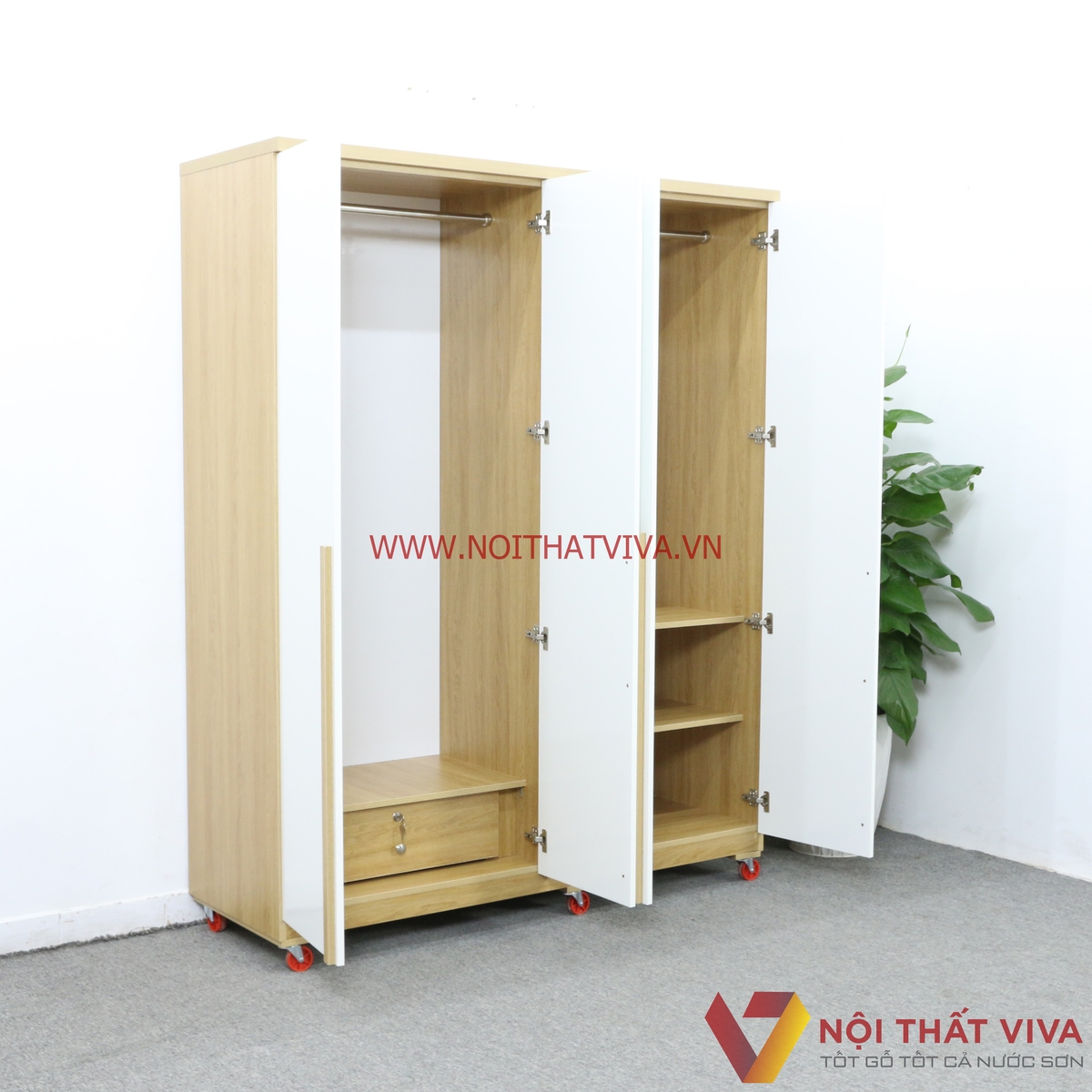 Tủ Quần Áo Gỗ MDF Melamine Màu Vàng 4 Cánh Trắng Hiện Đại Đẹp Giá Rẻ