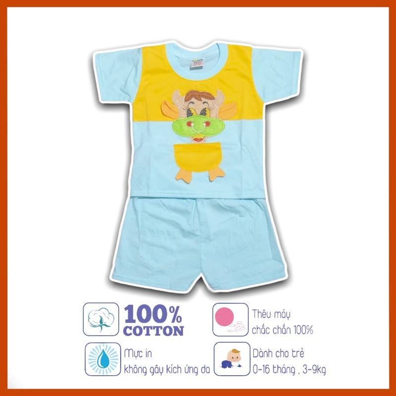 Set áo quần cộc tay trẻ em sơ sinh  thêu hình con trâu - 5 màu - dành cho trẻ 3 - 9kg