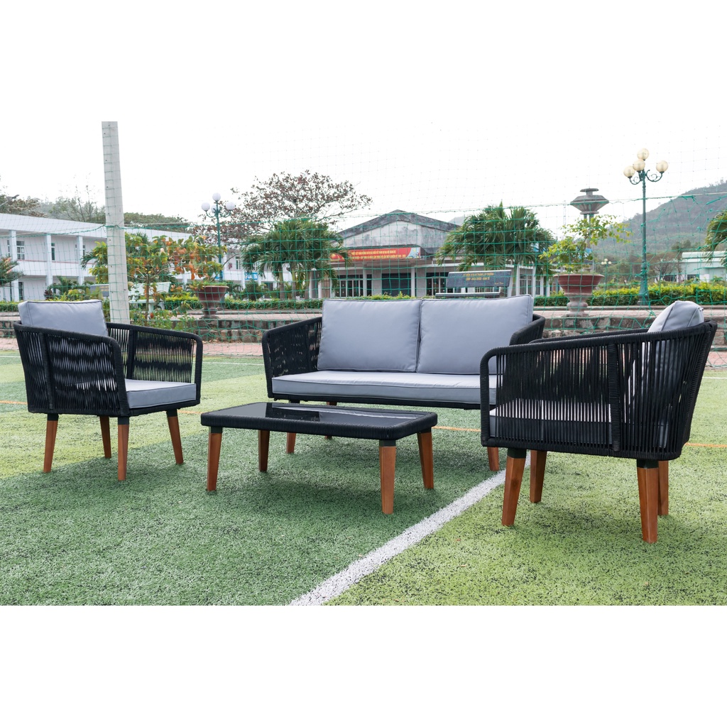 WEGO Bộ Bàn Ghế dây dù chân gỗ - Bộ sofa ngoài trời - Sân vườn // Rope sofa set - Ourdoor sofa - Outdoor furniture