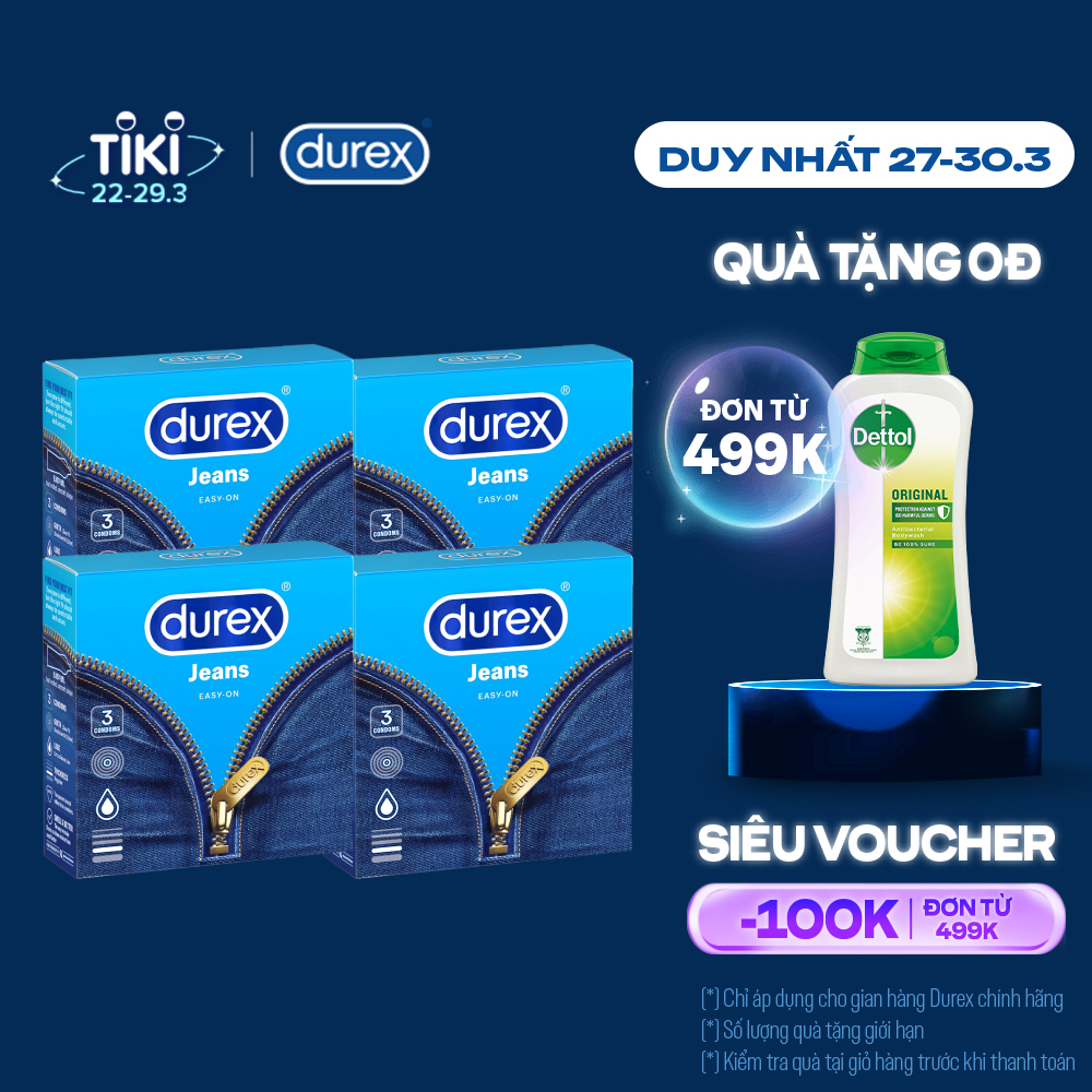 Bộ 4 Bao Cao Su Durex Jeans - Hộp 3 Bao