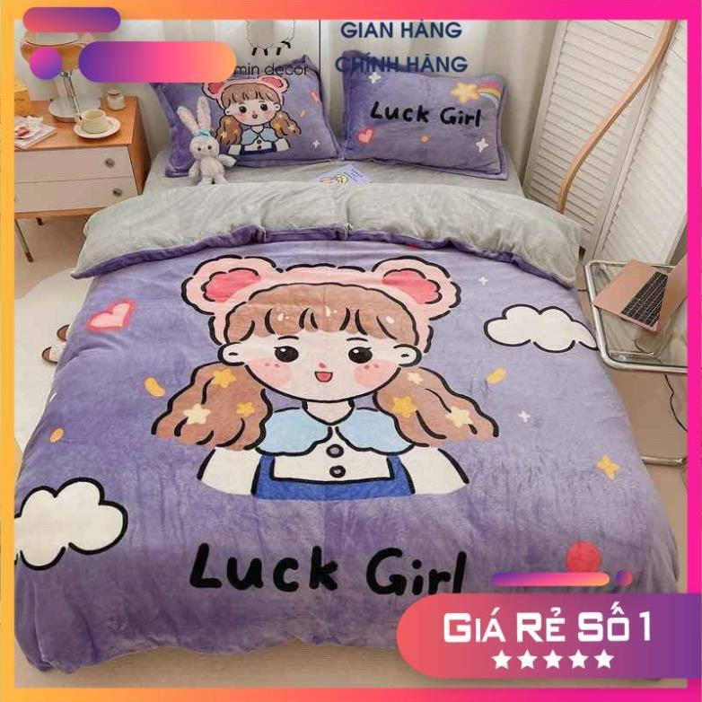 Bộ chăn ga nỉ nhung tuyết siêu ấm áp dễ thương