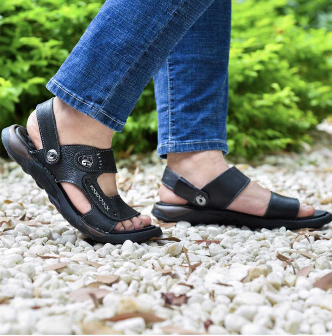 Sandal da bò đế kếp, da thật 100% kết hợp đế kếp cao 3,5cm cực đẹp khâu may chân quai siêu chắc chắn SD88