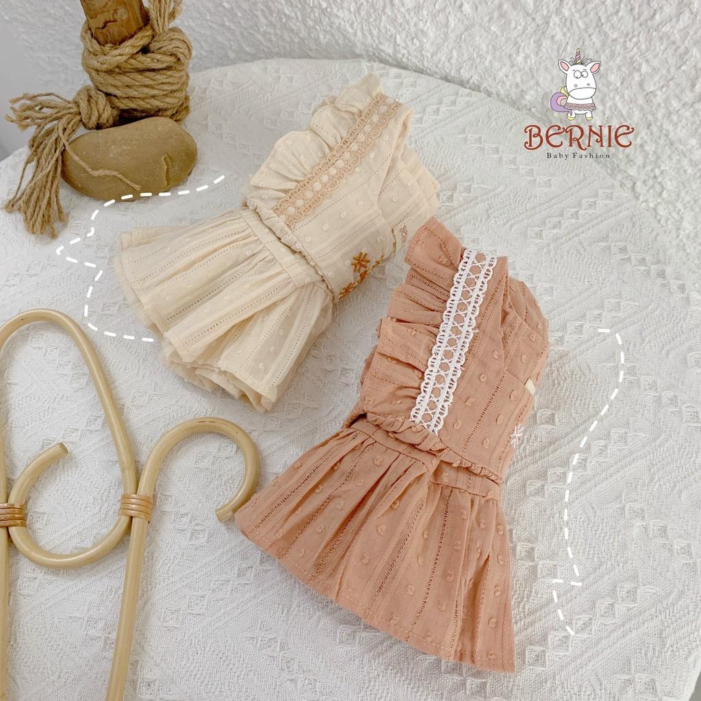 Váy hè cho bé gái 9m-6 tuổi sát nách phối ren, Đầm babydoll trẻ em vải cotton ren nhẹ thoáng mát