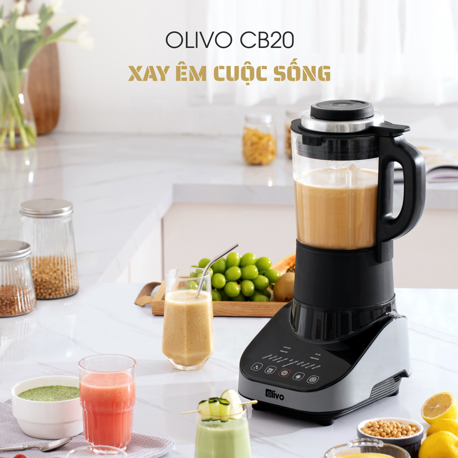 Máy Làm Sữa Hạt OLIVO CB20 - Máy Xay Nấu Đa Năng Độ Ồn Thấp - Chống Trào Tuyệt Đối - Vệ Sinh Khử Khuẩn - Chống Dính Gốm - Hàng Chính Hãng