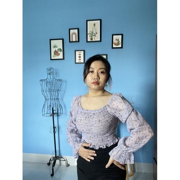 Áo Voan Bẹt Vai Hoa Nhúng