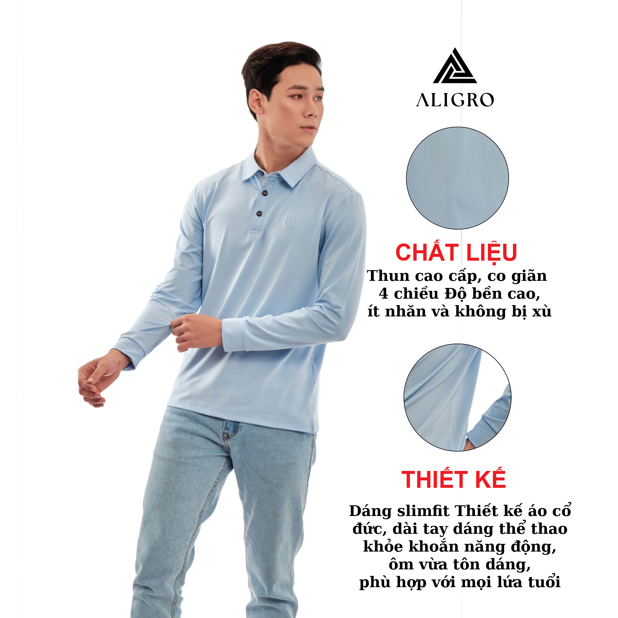 Áo Thun Nam Dài Tay Aligro Chất Liệu Cotton Cao Cấp, Siêu Mềm Mại, Dày Dặn, Cực Dễ Chịu, Thấm Hút Tốt ALGAPD054