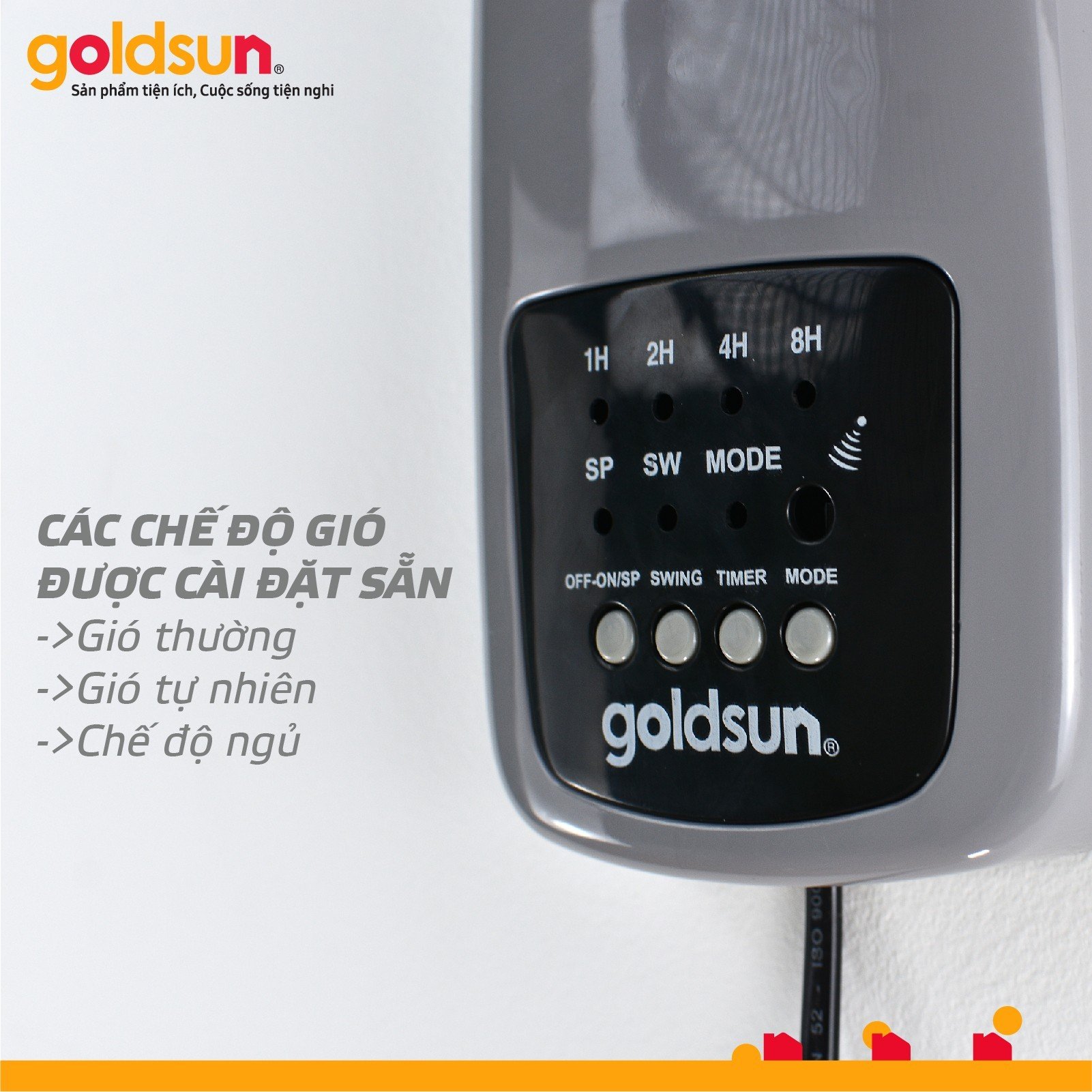 Quạt điện treo tường Goldsun có điều khiển GFA-6140 công suất 50W, 3 chế độ gió cực mát cho mùa hè - Hàng chính hãng