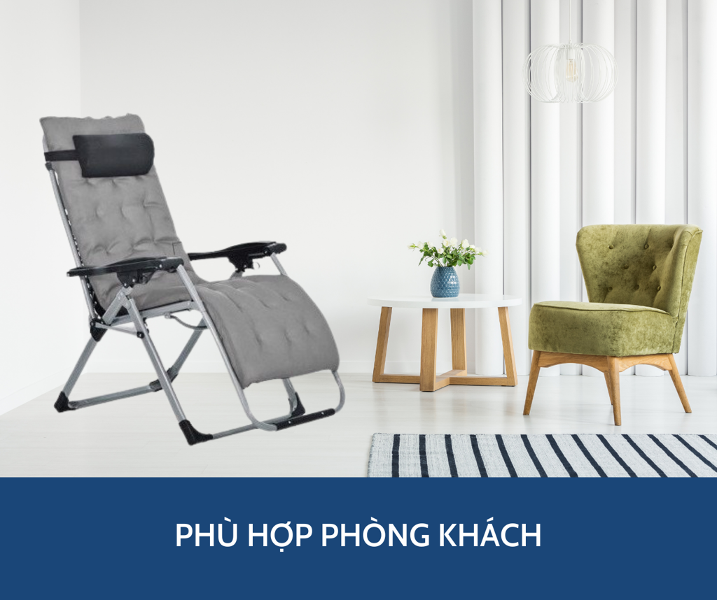 Ghế xếp thư giãn cao cấp kèm đệm Kachi MK232 - Ghế xếp thông minh văn phòng - Trọng tải 300kg - Xám đậm