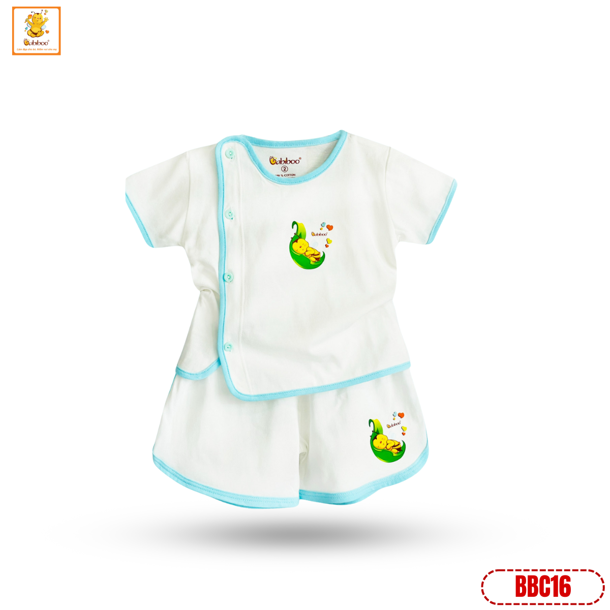 Bộ sơ sinh Babiboo bộ cộc tay áo bác sĩ cotton tự nhiên mềm mại, mịn mát- BBC16