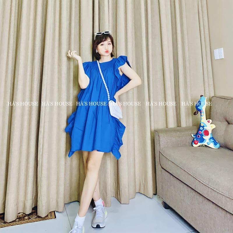 Đầm babydoll màu xanh tay cánh tiên