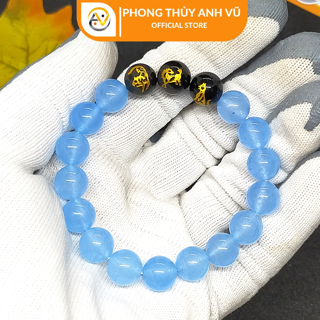 Vòng tay con giáp tam hợp dần ngọ tuất đã khai quang - chất liệu mã não xanh - size 8 10ly - may mắn tài lộc - Vòng Tam Hợp Anh Vũ