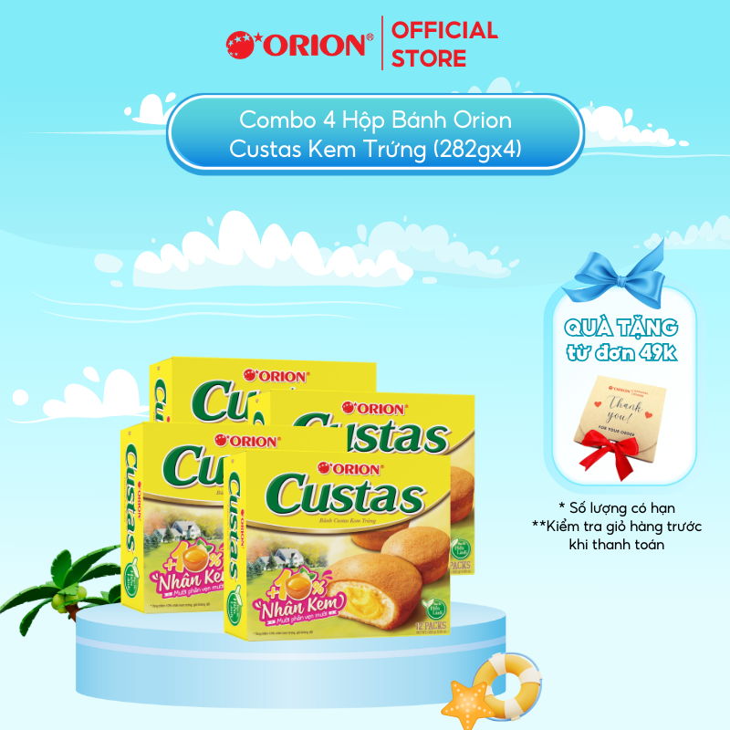 Combo 4 hộp bánh Custas Orion vị kem trứng (282g x 4 hộp)