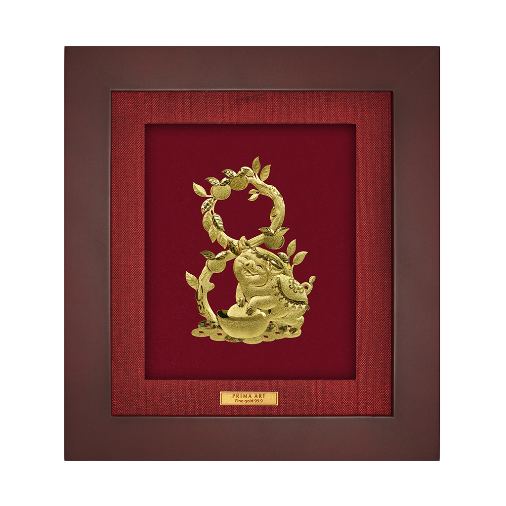 Tranh Vàng 24K PRIMA ART - Heo thịnh vượng - Kích Thước 18 x 20 cm - CGS-0515-27