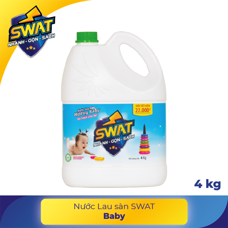 Nước Lau Sàn SWAT Hương Baby An Toàn Cho Bé Can 4kg Siêu Tiết Kiệm