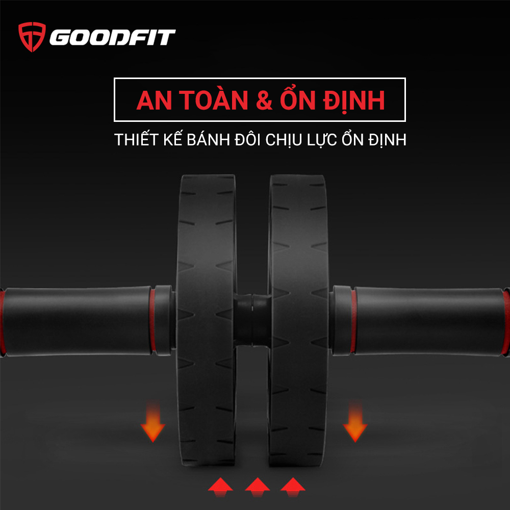 Con lăn tập bụng, con lăn tập cơ bụng 2 bánh GoodFit tay cầm lõi thép chịu tải 150kg, tập gym, tập thể dục tại nhà Goodfit GF602AB