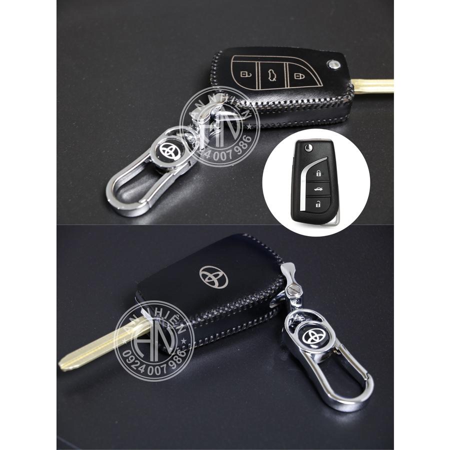 Bao da dành cho móc khoá bọc ốp chìa khóa xe ô tô Toyota Altis chìa gập cắm ổ, da bò, nhiều màu, khâu thủ công To6