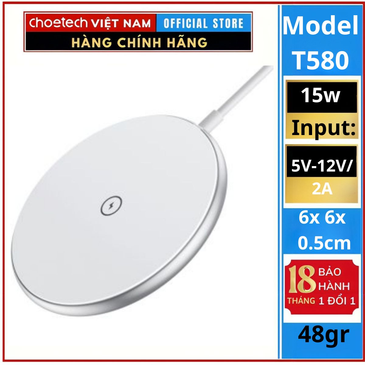 Đế sạc không dây Mag-safe Choetech T580 dùng cho Ip và tai nghe có chuẩn sạc QI (Hàng chính hãng)