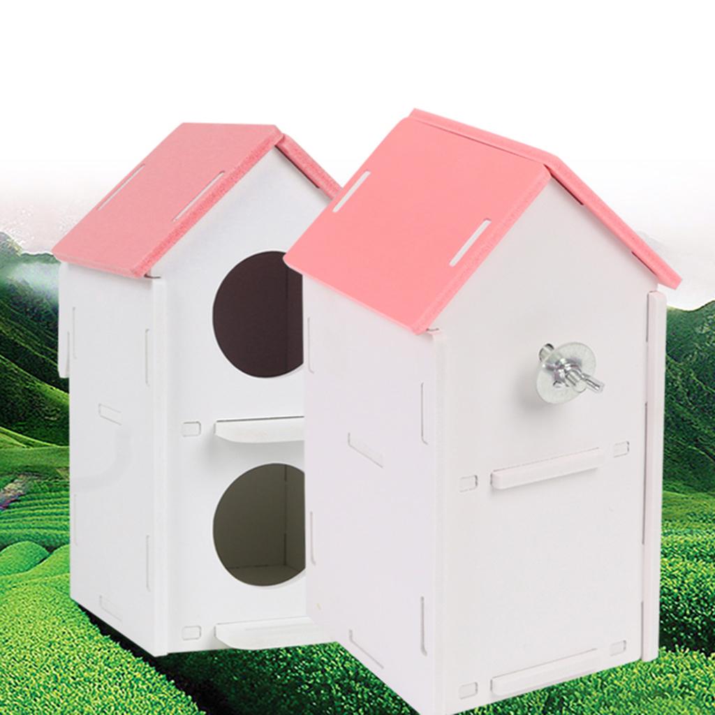2x Pet Wood Breeding Nesting Bird Cage Box Nest House Hut for Parrot Birds Pink