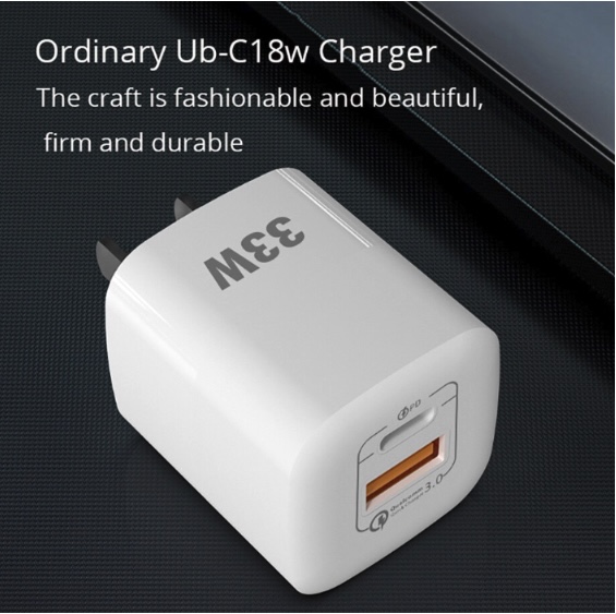 Củ sạc nhanh Gan 33W RY-U33 sạc 1 lúc 2 thiết bị (USB + TypeC)