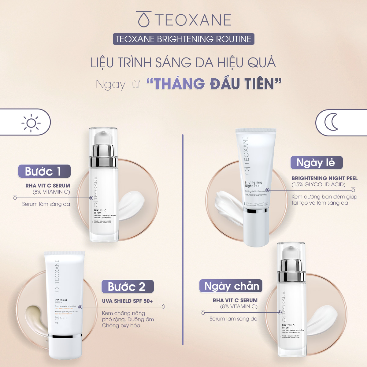 Combo Serum làm sáng, săn chắc da Teoxane RHA Vit C Serum + Kem chống Nắng Teoxane Advanced Perfecting Shield SPF 50+