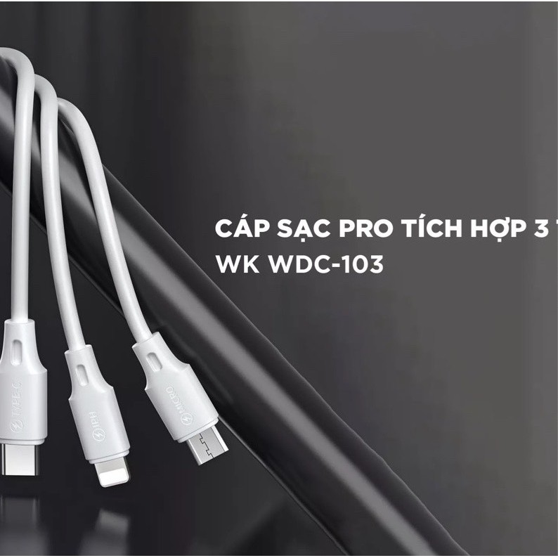 Hình ảnh Cáp Sạc 3in1 WEKOME Chống Đứt Gãy HÀNG CHÍNH HÃNG