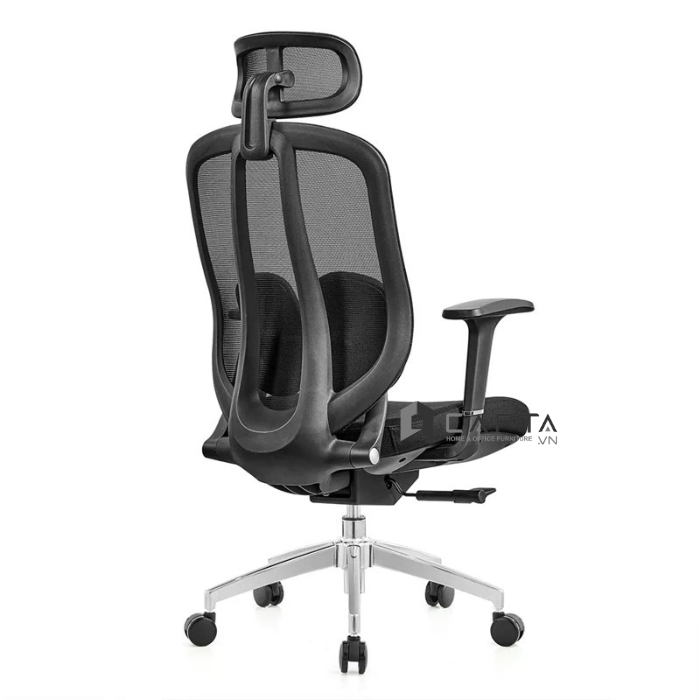 Ghế làm việc giảm đau lưng hạn chế đau vai gáy CM4560-M Nội thất Capta Ghế văn phòng lưng lưới nệm vải có tựa đầu hỗ trợ cột sống tay nhựa chữ T điều chỉnh được