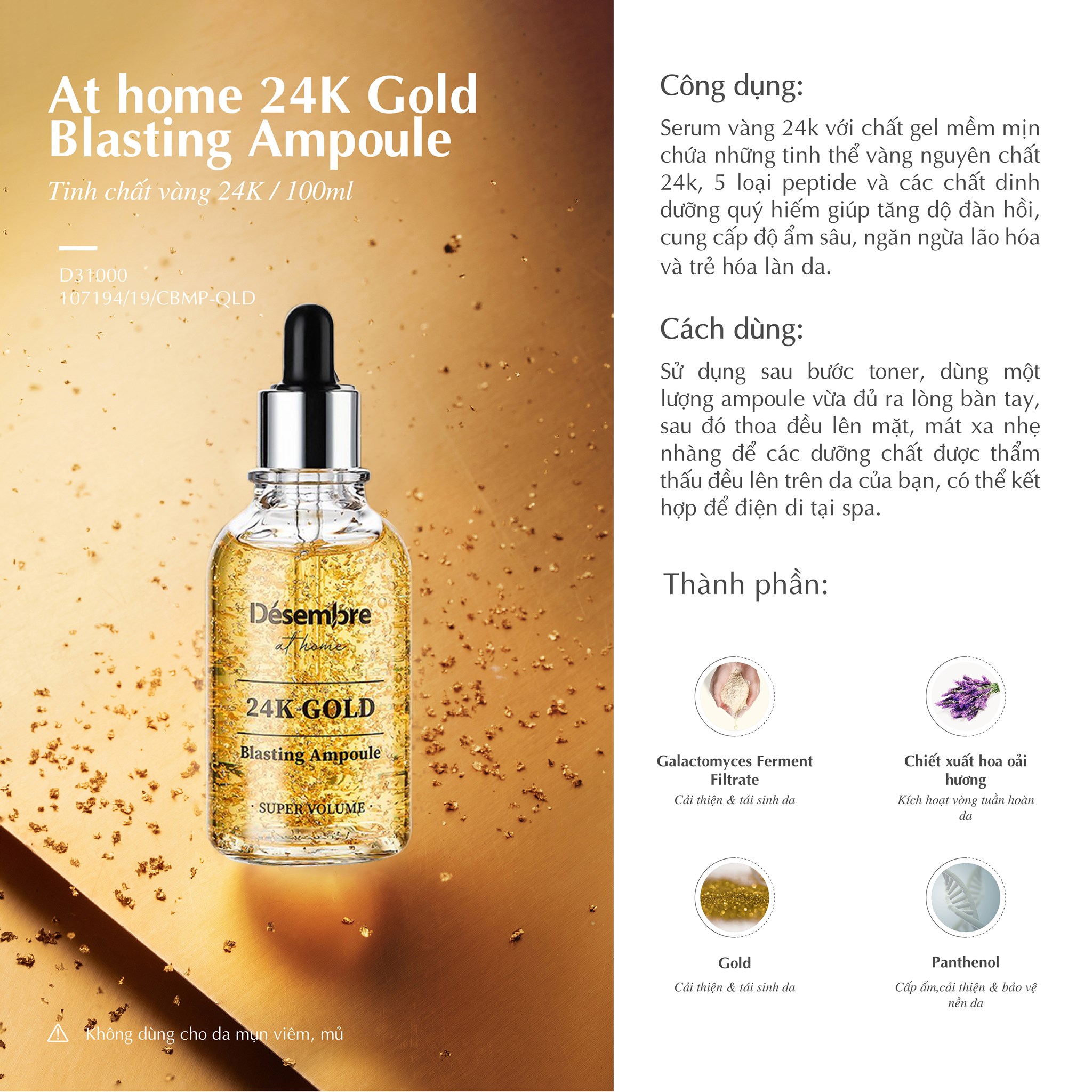 SERUM TINH CHẤT VÀNG 24K DESEMBRE ngăn ngừa lão hóa da, tái tạo làn da