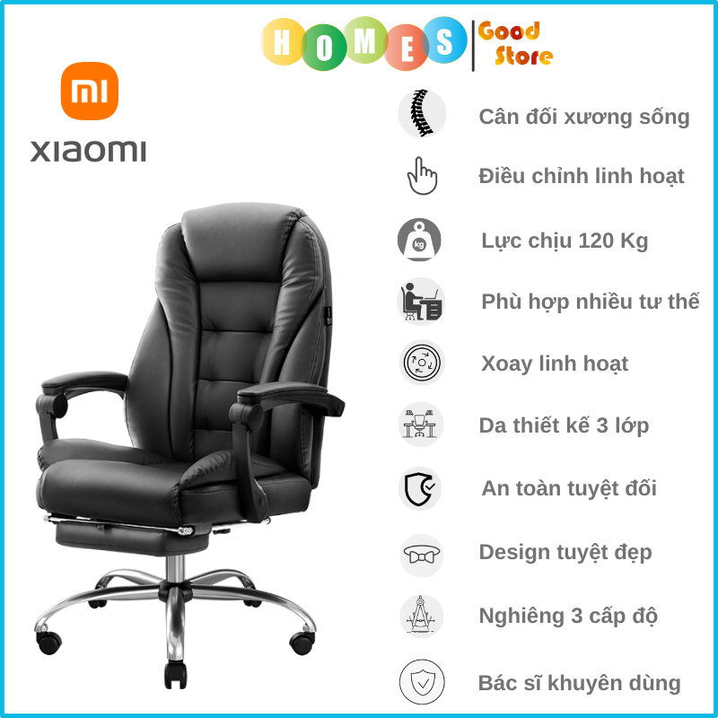 Ghế Xoay Công Thái Học Cao Cấp XIAOMI HBADA Phiên Bản Da Cao Cấp, Ngăn Ngừa Vẹo Cột Sống, Tựa Lưng Chỉnh Góc 3 Cấp, Bác Sĩ Khuyên Dùng - Hàng Chính Hãng