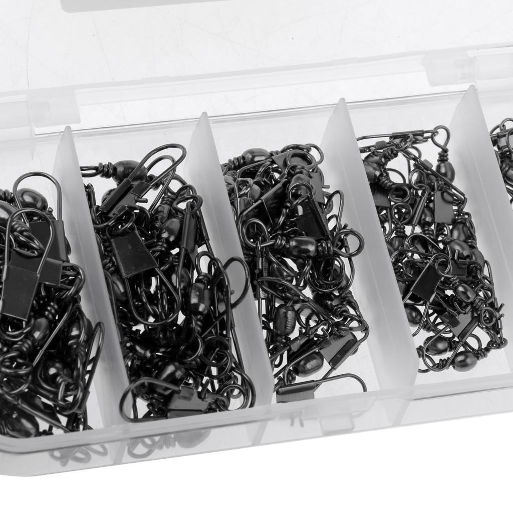 100Pcs 2#-10# Rolling Barrel Fishing Swivels with Interlock Snap Connectors
