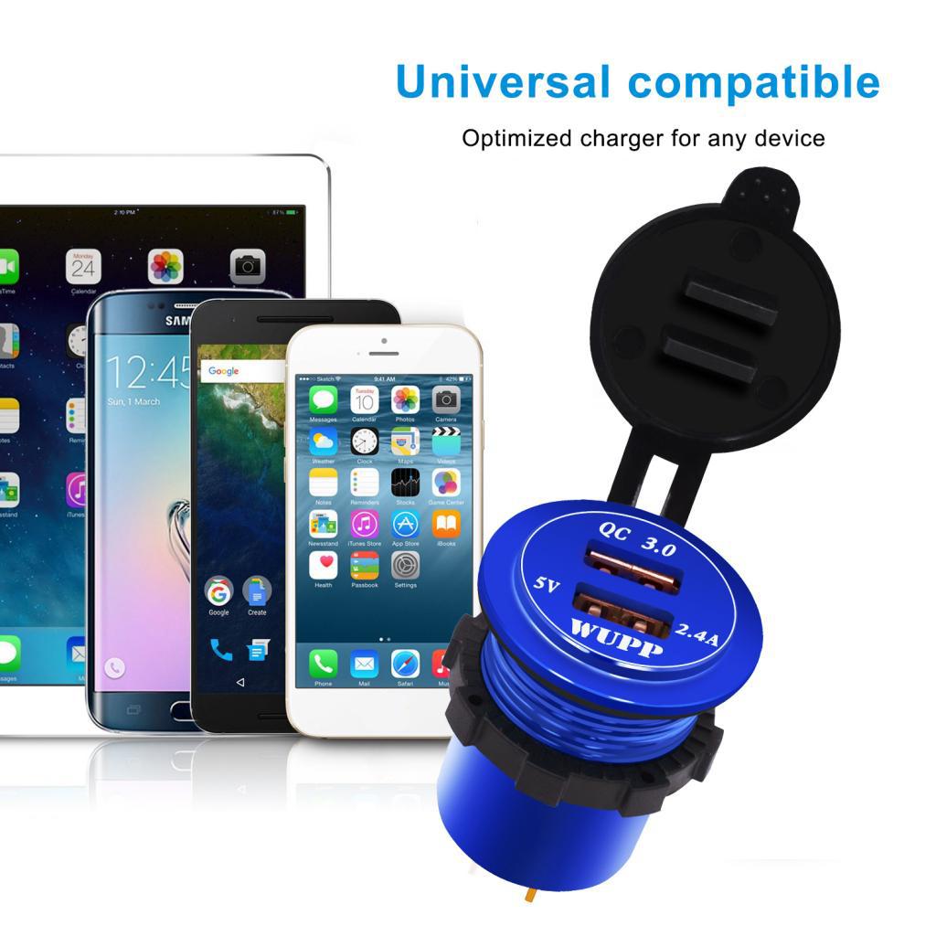 Car DC Aluminum Alloy Dual-Port USB .0 Quick Charge with LED