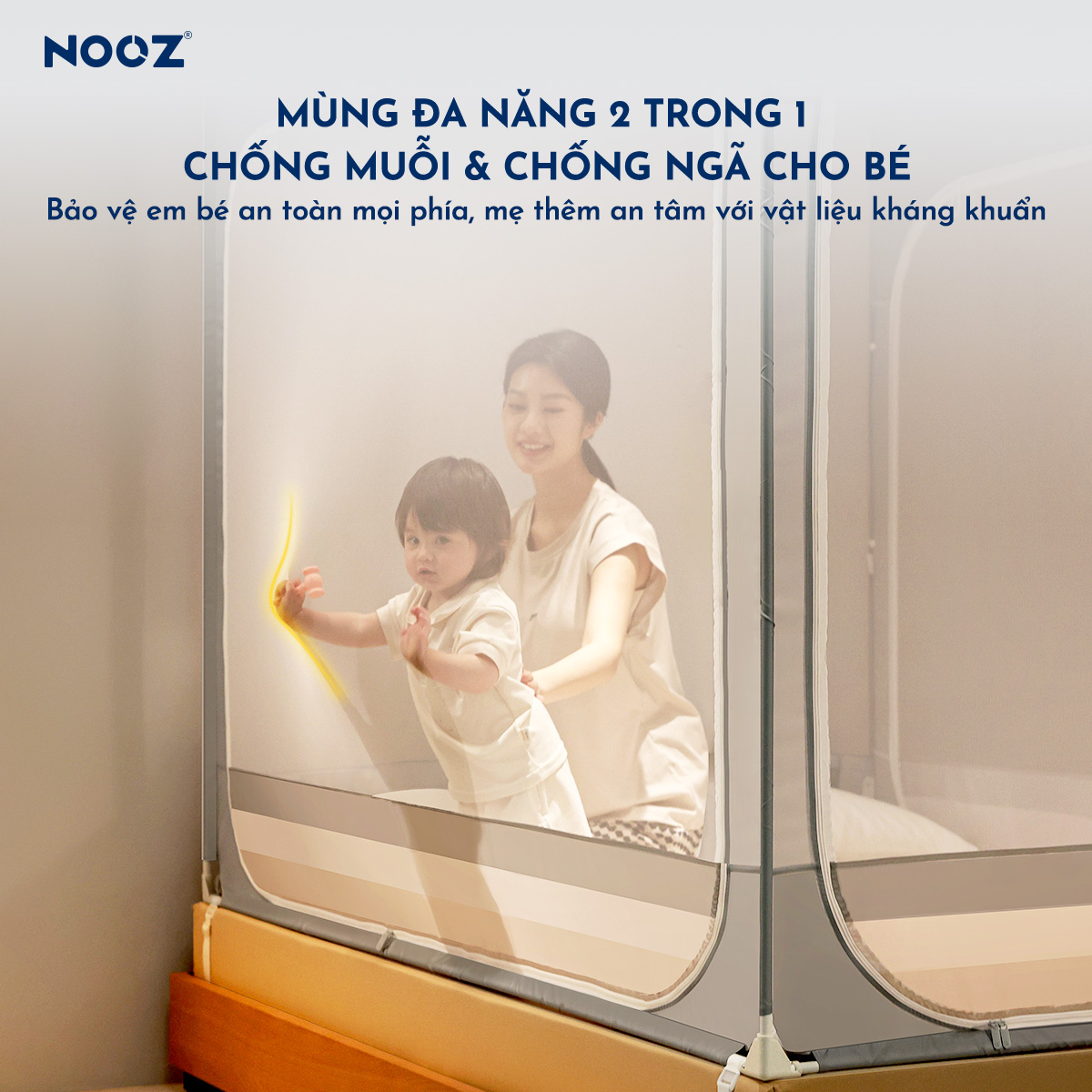Mùng Chống Ngã NOOZ Khung Vuông Màng Chống Muỗi Dễ Lắp Đặt Không Khoan Tường NOOZ Home Goods