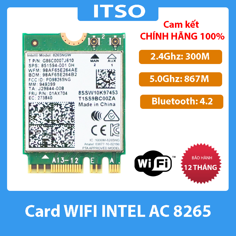 Card Wifi Intel AC8265 khe M2 có Bluetooth 8265NGW - Hàng nhập khẩu