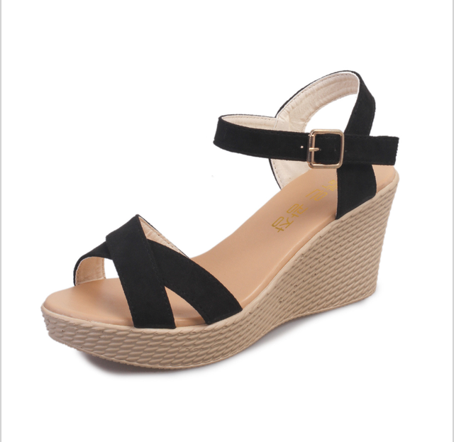 Sandal Đế XUỒNG 9cm 2 dây chéo đen