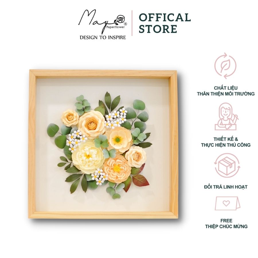 Tranh hoa giấy handmade trang trí cao cấp SNAPSHOT NẮNG MÙA ĐÔNG 40x40 cm - Maypaperflower Hoa giấy nghệ thuật