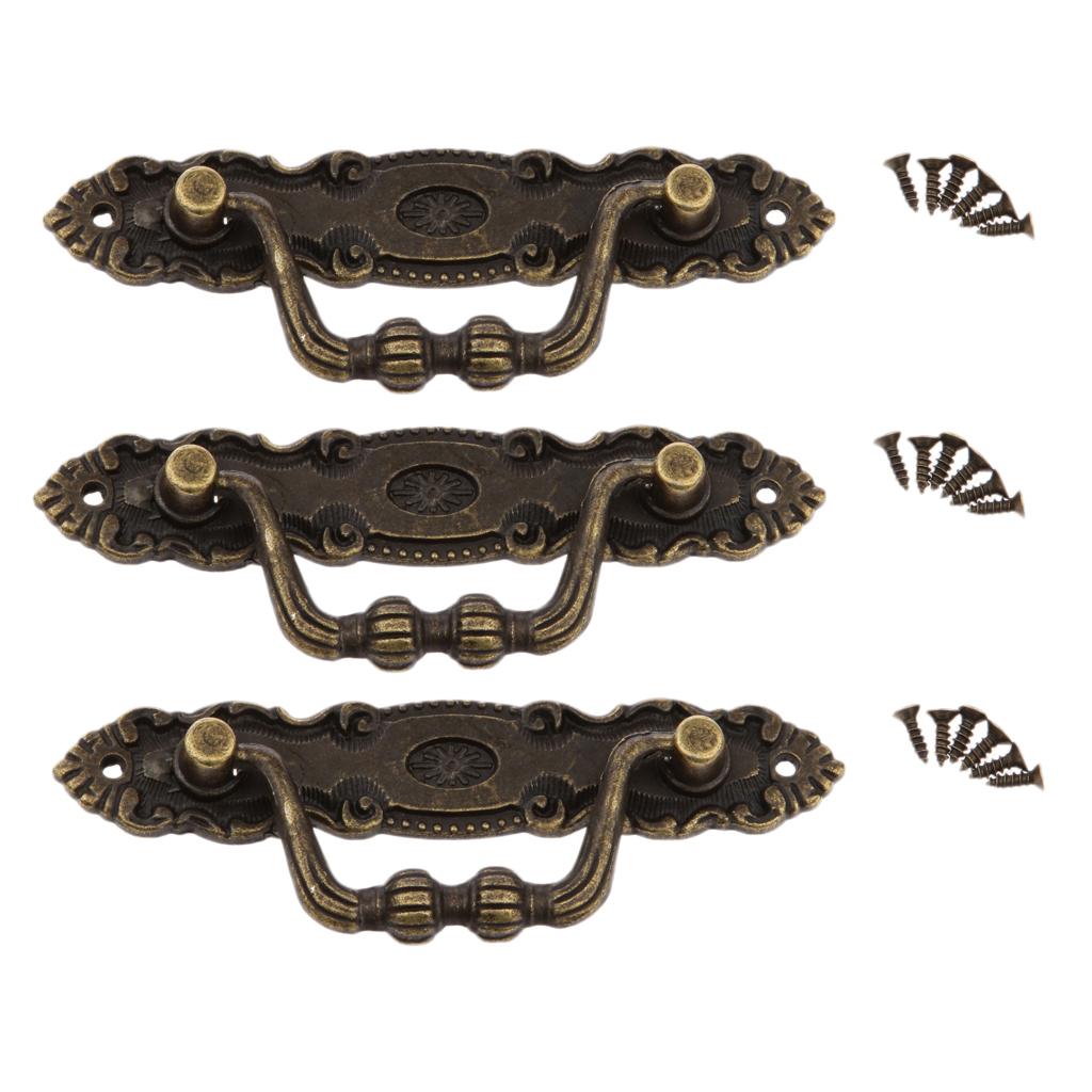 3Pc Retro Furniture Pull Handles for Drawer Door Cabinet Dresser Jewelry Box