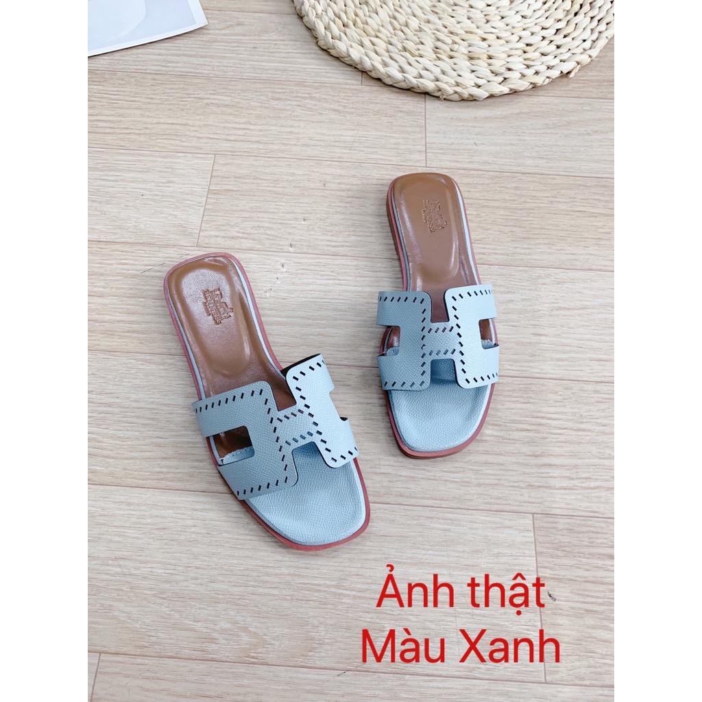 Dép lê nữ da sần đế bệt quai chữ H