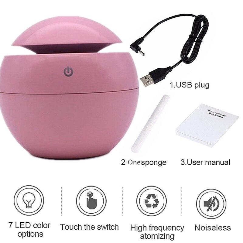 130ml USB Aroma Essential Oil Diffuser Ultrasonic Mist Humidifier Air Purifier 7 Color Change LED Night Light for Office Home