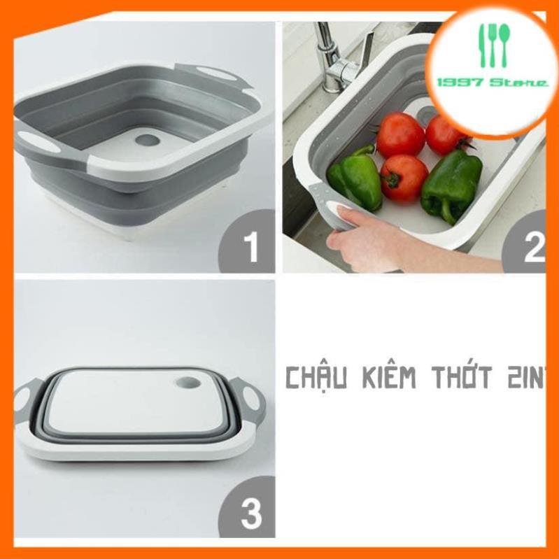 Chậu Rửa Gấp Gọn Kiêm Thớt Đa Năng l Đồ Dùng Tiện Ích 3 in1