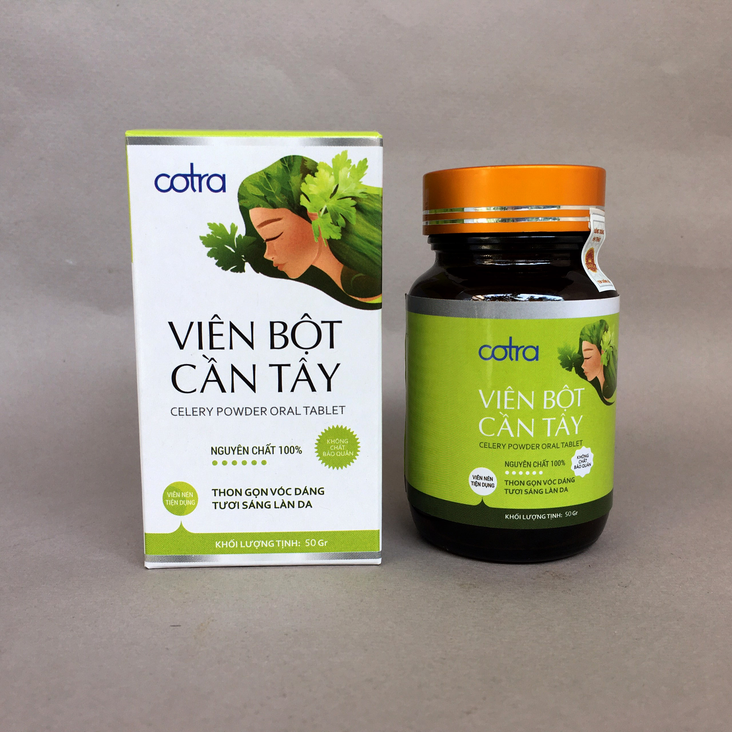 Bột cần tây nguyên chất sấy lạnh (Dạng viên nén) COTRA (Hủ 50g) giúp giảm cân, detox cơ thể, làm đẹp da, giàu chất xơ, giảm cao huyết áp