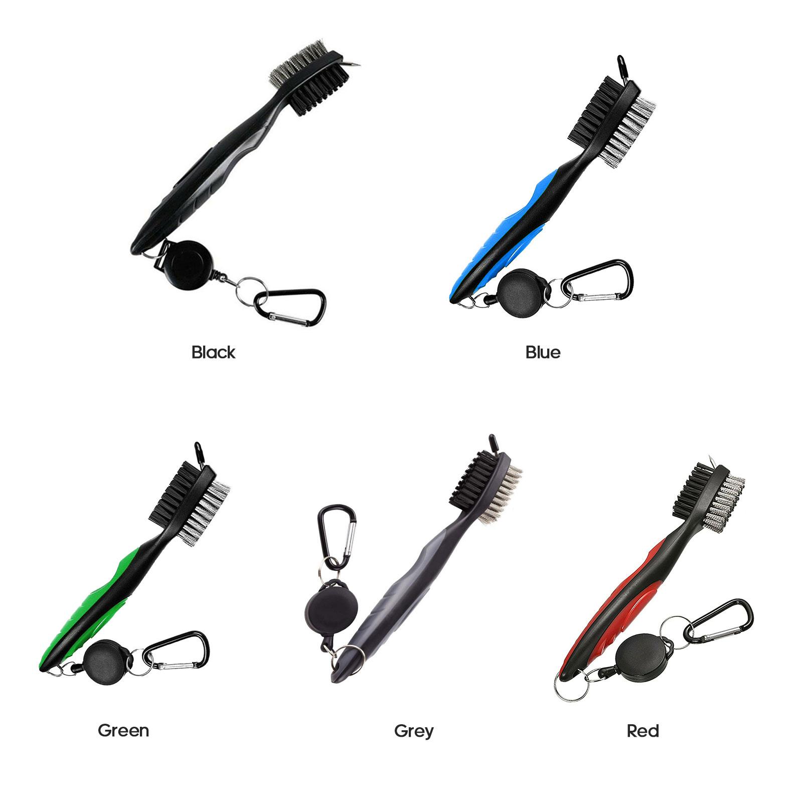 Bàn Chải Gậy Golf 2 Mặt Dụng Cụ Vệ Sinh Rãnh Gậy, Móc Đa Năng Nhôm Có Thể Thu Vào