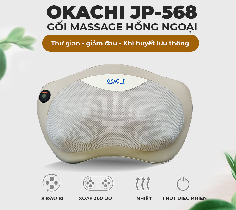 Gối massage hồng ngoại vai cổ lưng Shiatsu OKACHI JP-568